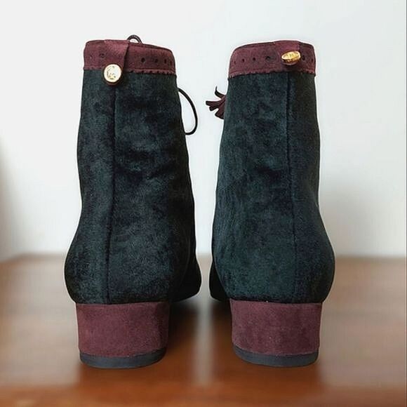 Vtg Mondi black velvet & plum suede ankle boots size 6 - Picture 4 of 8